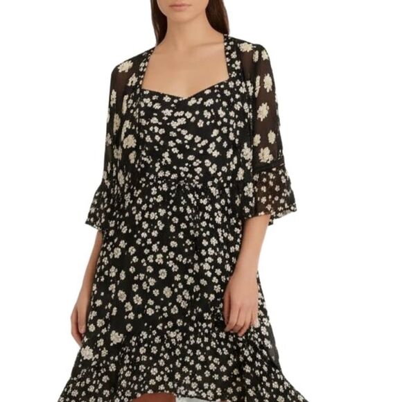 CAbi Daisy Print 2 Piece Dress/Topper/Duster Black & White M Limited-Edition - Picture 3 of 14